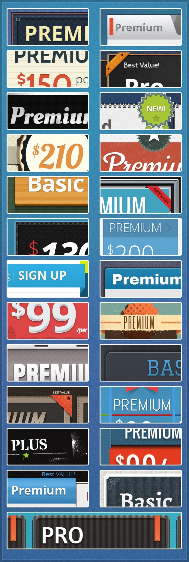 pricing table