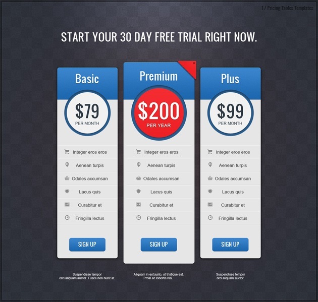 pricing table pack