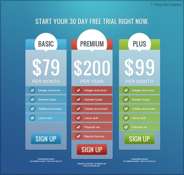 pricing list pack