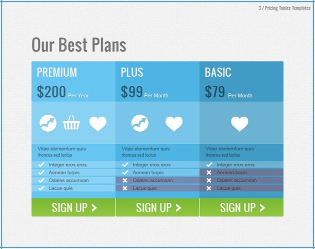 pricing table PSD