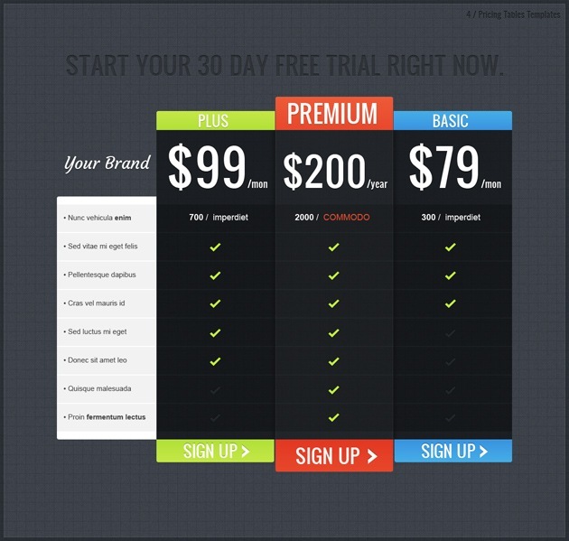 pricing list PSD pricing list PSD
