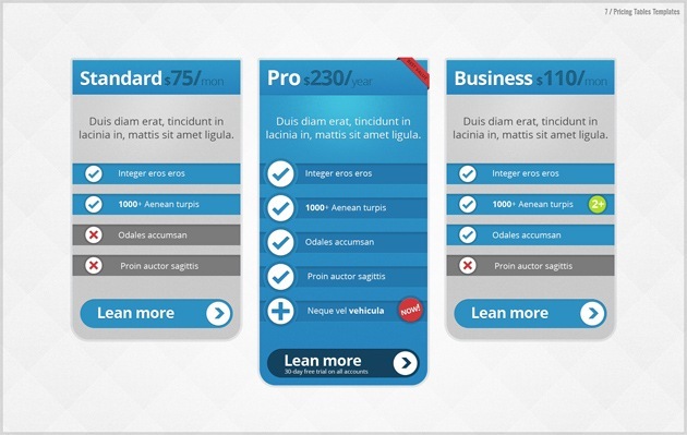 pricing table Photoshop