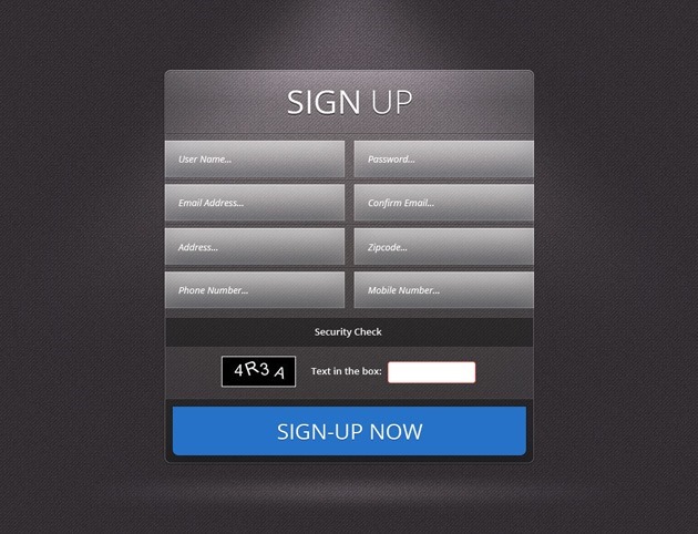 Dark Sign up form PSD