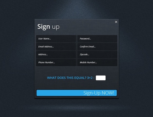Sign up form template