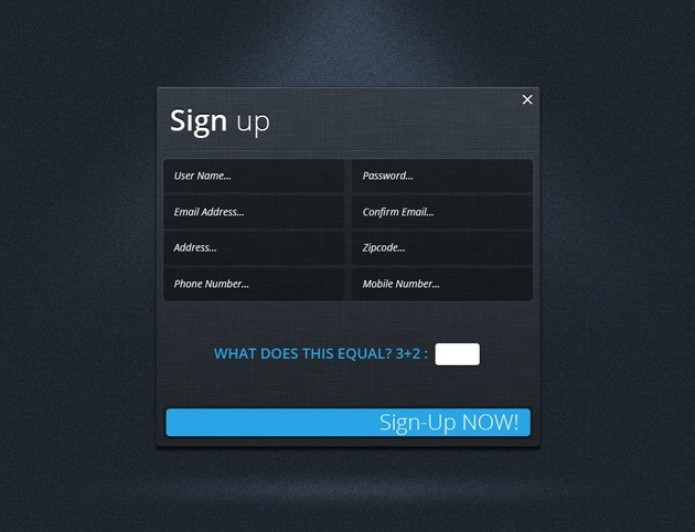 Sign up form template