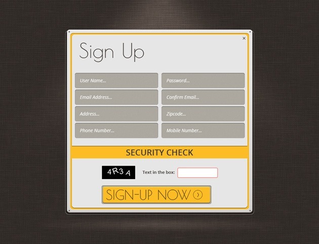 Web design Sign up form