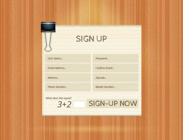 Wood Sign up form 