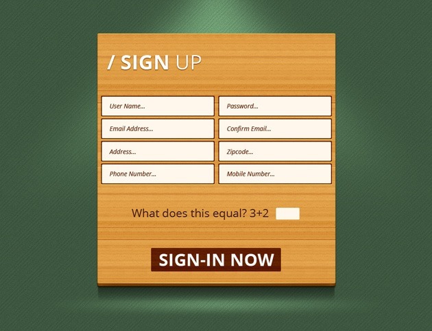 Wood Sign up form template