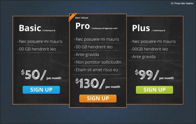 web pricing table