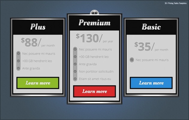 web pricing list