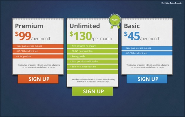 web pricing table pack