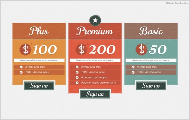 web pricing table PSD