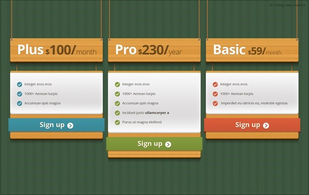 web pricing list PSD