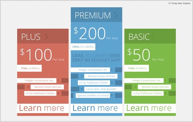 web pricing table graphic