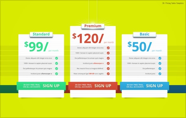 web pricing list graphic