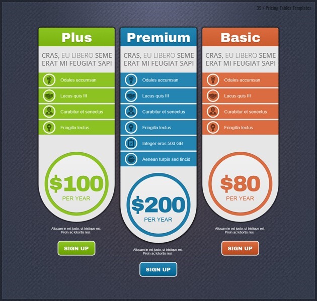 web pricing table template