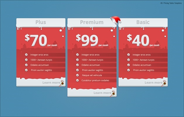 web pricing list template