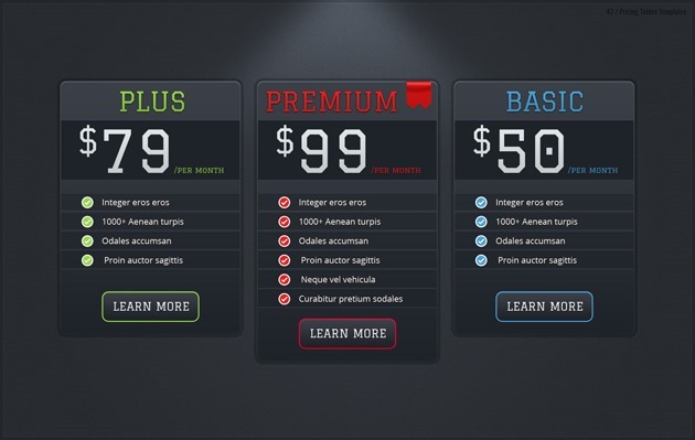 web pricing table design