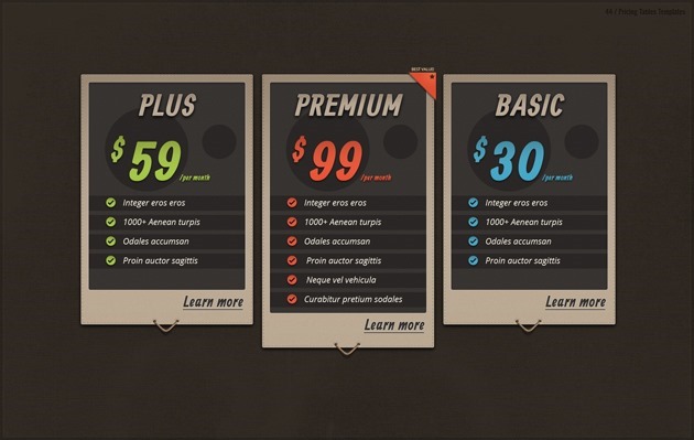 web pricing list design