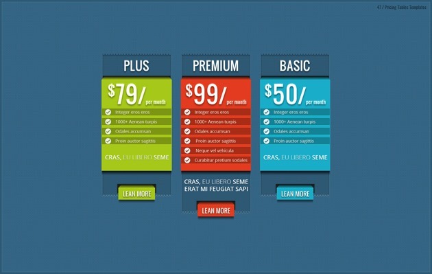 web design pricing table pack