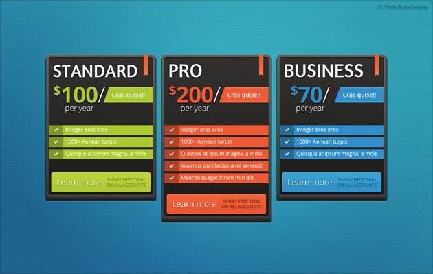 web design pricing list PSD