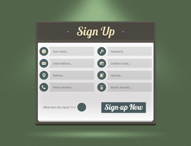 Green Sign up form PSD