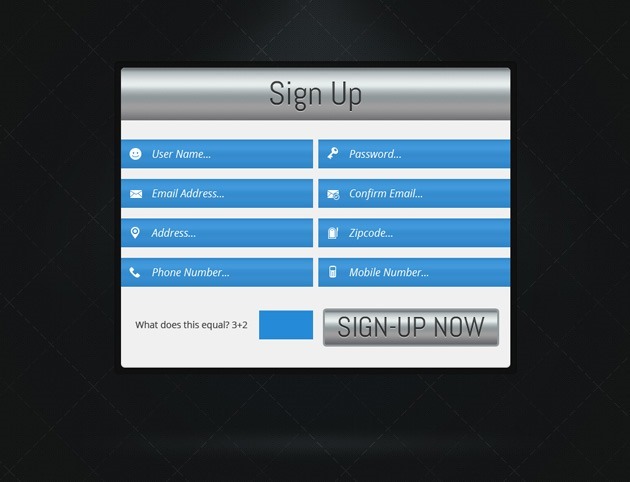 Silver Sign up form PSD