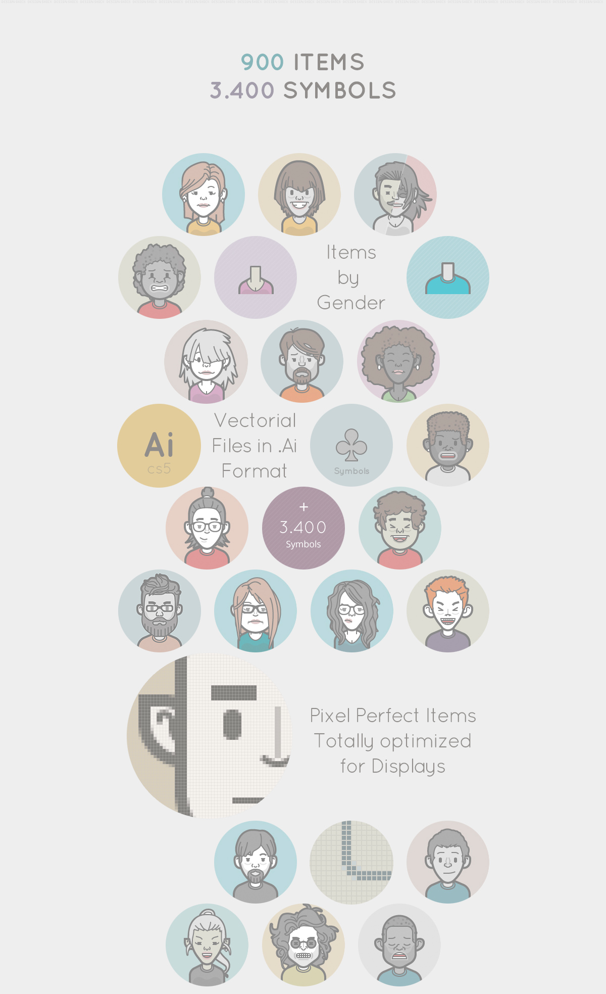 Avatar Icon Creator Pack: Build your Own Vector Character in Illustrator